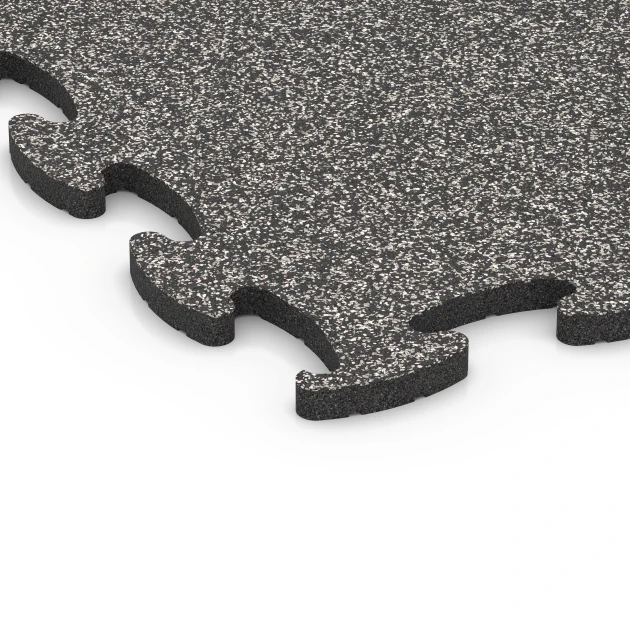 Detailaufnahme der Randausprägung von WARCO-Produkt 6886, Fitnessgulv Max System, Format 97,1 x 97,1 x 2,8 cm, Farbe Mørkegrå granit.