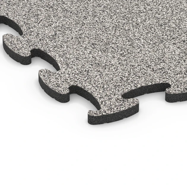 Detailaufnahme der Randausprägung von WARCO-Produkt 6887, Fitnessgulv Max System, Format 98 x 98 x 2,8 cm, Farbe Grå granit.