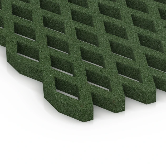 Detailaufnahme der Randausprägung von WARCO-Produkt 7011, Faldsikringsgræsrist, Format 100 x 100 x 4 cm, Farbe Græsgrøn.