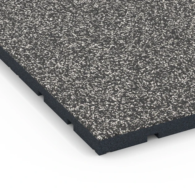 Detailaufnahme der Randausprägung von WARCO-Produkt 7132, Udendørs træningsgulv, Format 60 x 60 x 3 cm | 0,36 m², Farbe Mørkegrå granit.