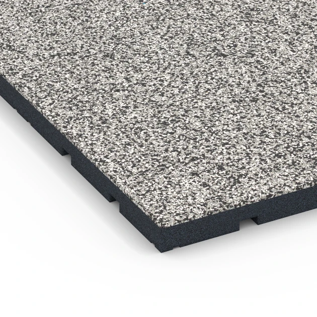 Detailaufnahme der Randausprägung von WARCO-Produkt 7133, Udendørs træningsgulv, Format 60 x 60 x 3 cm | 0,36 m², Farbe Grå granit.
