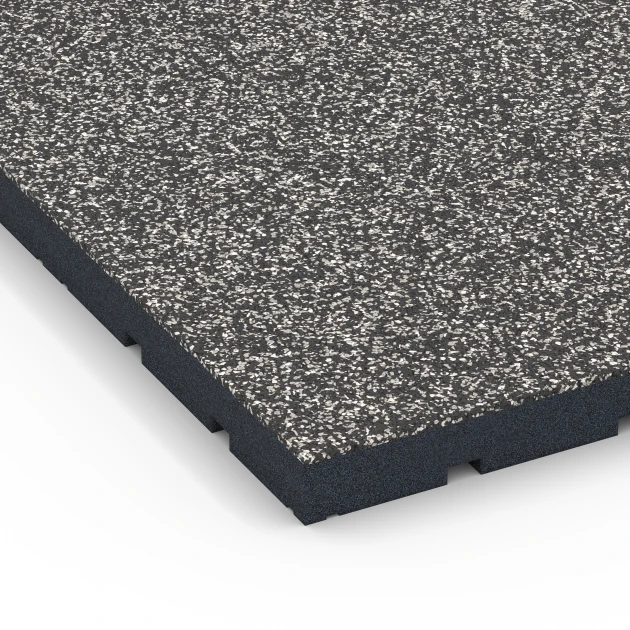 Detailaufnahme der Randausprägung von WARCO-Produkt 7141, Udendørs træningsgulv, Format 60 x 60 x 4 cm | 0,36 m², Farbe Mørkegrå granit.
