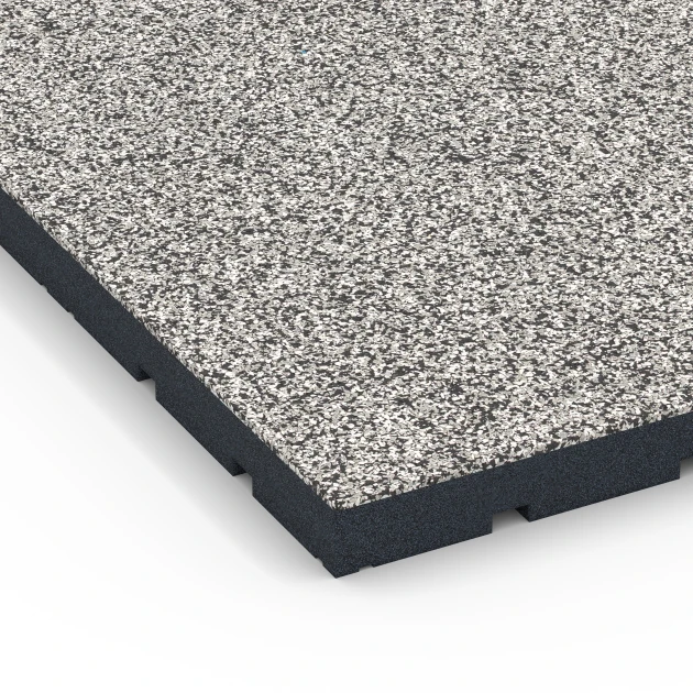 Detailaufnahme der Randausprägung von WARCO-Produkt 7142, Udendørs træningsgulv, Format 60 x 60 x 4 cm | 0,36 m², Farbe Grå granit.