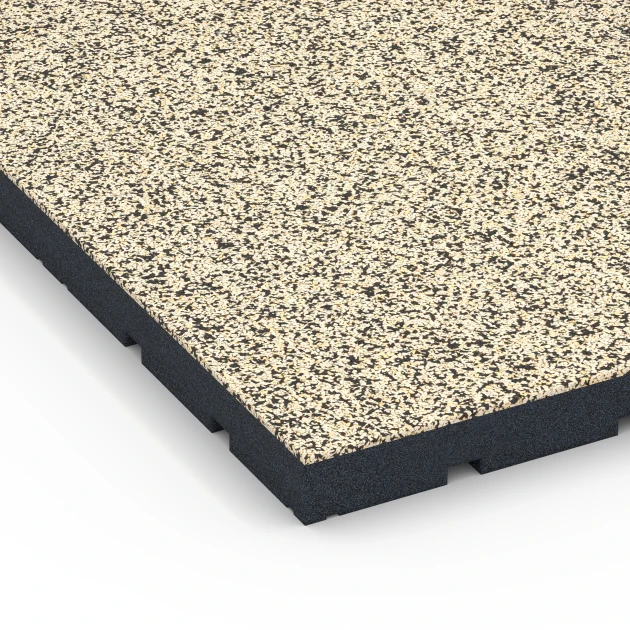 Detailaufnahme der Randausprägung von WARCO-Produkt 7147, Udendørs træningsgulv, Format 60 x 60 x 4 cm | 0,36 m², Farbe Travertin.