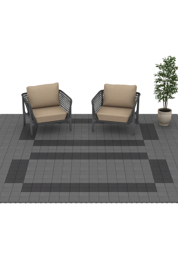Beispielhafte Verlegung für den Artikel 6349 von WARCO - Mosaik – Terrassefliser, Farbton Sølvgrå in der Abmessung 30 x 30 x 2 cm.