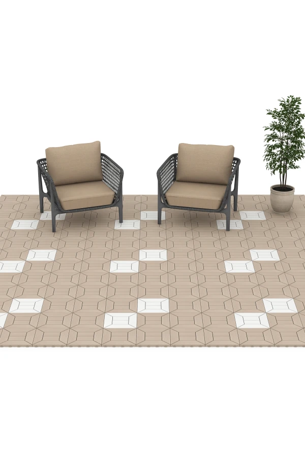 Beispielhafte Verlegung für den Artikel 6350 von WARCO - Kassettemønster – Terrassefliser, Farbton Vanilje in der Abmessung 30 x 30 x 2 cm.