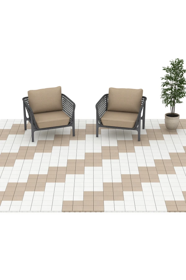 Beispielhafte Verlegung für den Artikel 6351 von WARCO - Mosaik – Terrassefliser, Farbton Vanilje in der Abmessung 30 x 30 x 2 cm.