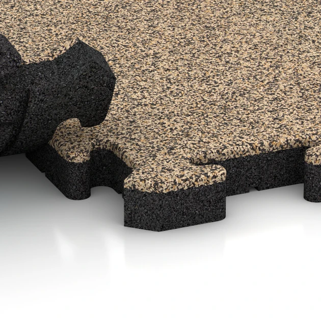 Großaufnahme vom Verbindungssystem von WARCO-Boden 2856 - Faldsikringsflise med puslesamling im Farbdesign Travertin. Abmessungen 50 x 50 x 4 cm | 0,25 m².