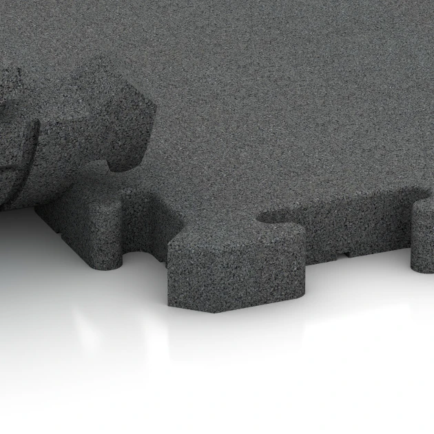 Großaufnahme vom Verbindungssystem von WARCO-Boden 2963 - Faldsikringsflise med puslesamling im Farbdesign Skifergrå. Abmessungen 50 x 50 x 4 cm | 0,25 m².