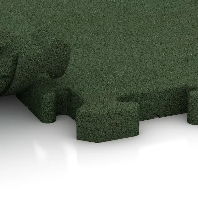 Großaufnahme vom Verbindungssystem von WARCO-Boden 4078 - Hundesportgulv HD im Farbdesign Græsgrøn. Abmessungen 1000 x 1000 x 40 mm.
