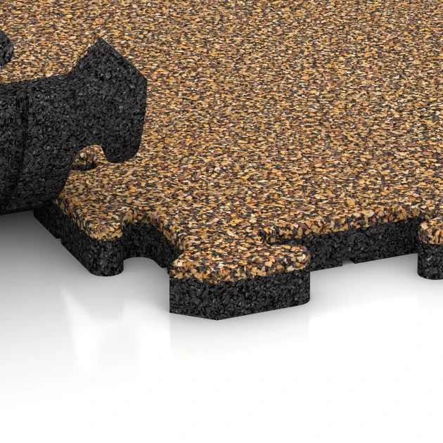 Großaufnahme vom Verbindungssystem von WARCO-Boden 2682 - Hundegulvplade im Farbdesign Rattan. Abmessungen 50 x 50 x 3 cm | 0,25 m².