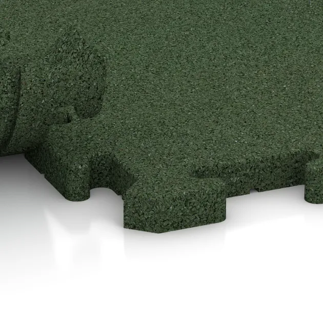 Großaufnahme vom Verbindungssystem von WARCO-Boden 2805 - Hundesportgulv HD im Farbdesign Græsgrøn. Abmessungen 500 x 500 x 30 mm.