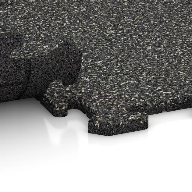 Großaufnahme vom Verbindungssystem von WARCO-Boden 0138 - Fitness podložka 18 mm im Farbdesign Mørkegrå granit. Abmessungen 50 x 50 x 1,8 cm | 0,25 m².