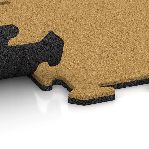 Großaufnahme vom Verbindungssystem von WARCO-Boden 6206 - Gulvflise 1,8 cm im Farbdesign Citrongul. Abmessungen 500 x 500 x 18 mm.