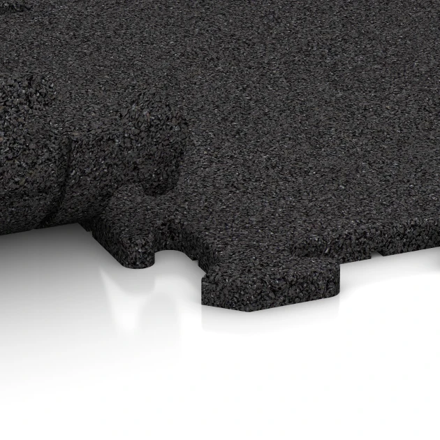 Großaufnahme vom Verbindungssystem von WARCO-Boden 0188 - Fitness podložka 18 mm im Farbdesign Antracit. Abmessungen 50 x 50 x 1,8 cm | 0,25 m².