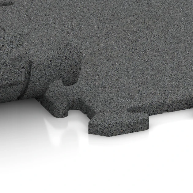 Großaufnahme vom Verbindungssystem von WARCO-Boden 5688 - Indoor-klikflise im Farbdesign Skifergrå. Abmessungen 500 x 500 x 18 mm.