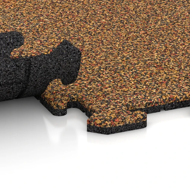 Großaufnahme vom Verbindungssystem von WARCO-Boden 0304 - Poolflise im Farbdesign Terrakotta. Abmessungen 100 x 100 x 1,8 cm | 1,00 m².