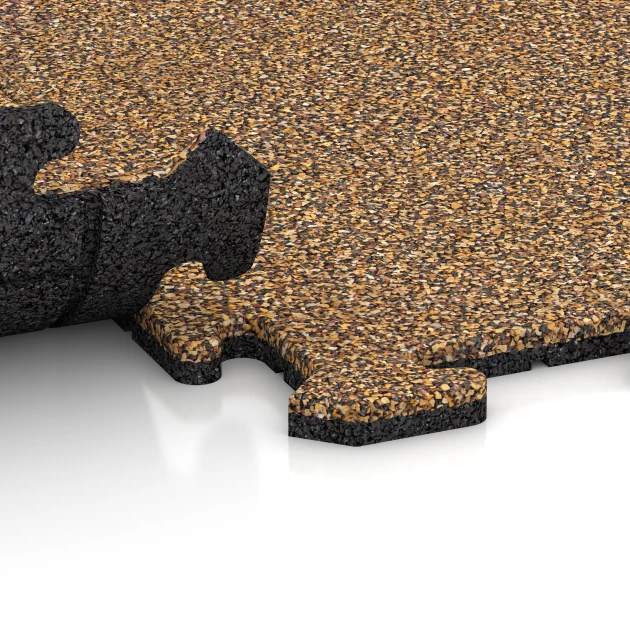 Großaufnahme vom Verbindungssystem von WARCO-Boden 0327 - Fitness podložka 18 mm im Farbdesign Rattan. Abmessungen 100 x 100 x 1,8 cm | 1,00 m².