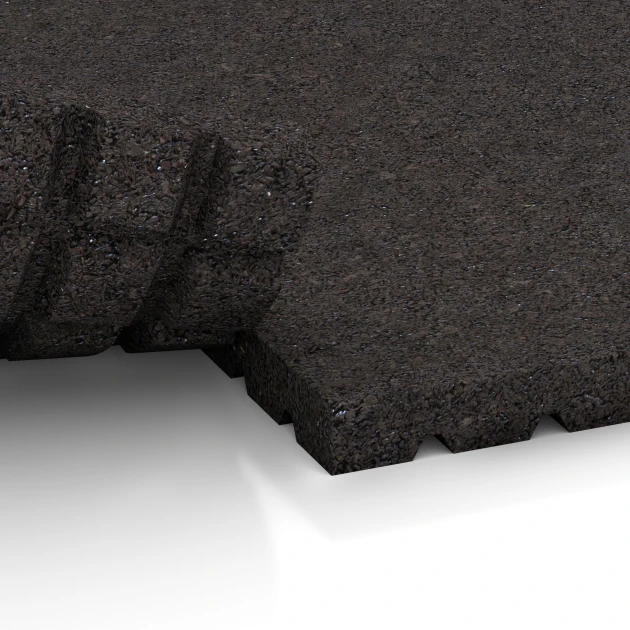 Großaufnahme vom Verbindungssystem von WARCO-Boden 3640 - Staldmåtte HD im Farbdesign Antracit. Abmessungen 100 x 100 x 4 cm.