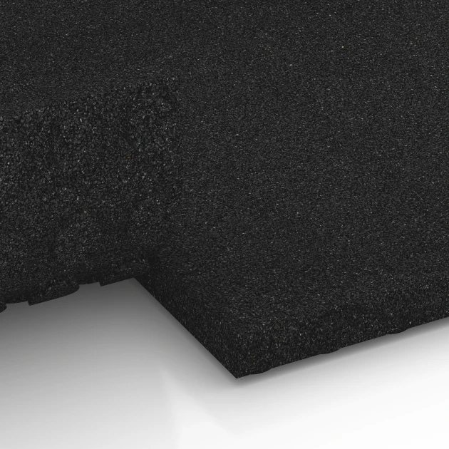 Großaufnahme vom Verbindungssystem von WARCO-Boden 6648 - Staldflise Luksus im Farbdesign Antracit. Abmessungen 100 x 50 x 5 cm.