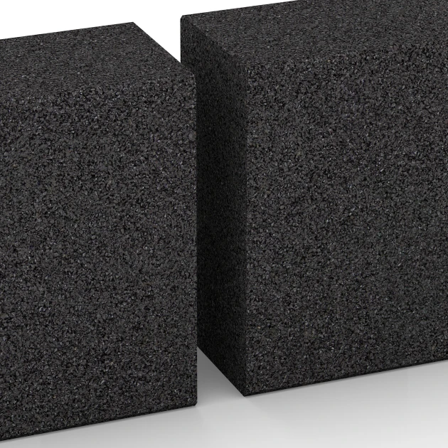 Großaufnahme vom Verbindungssystem von WARCO-Boden 7028 - Gummi bloktrin af gummigranulat im Farbdesign Antracit. Abmessungen 100 x 30 x 15 cm.