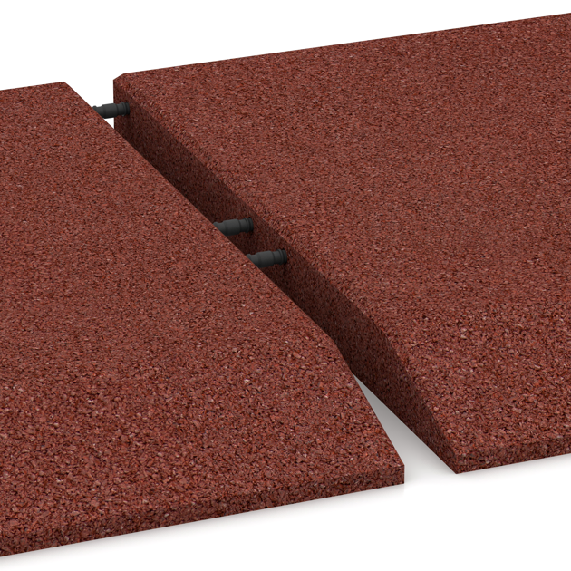 Großaufnahme vom Verbindungssystem von WARCO-Boden 0432 - Rand-Platte (eine Seite abgeschrägt) im Farbdesign Murstenrød. Abmessungen 500 x 500 x 45 mm.