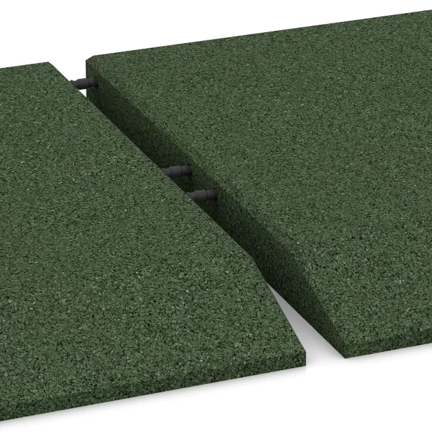 Großaufnahme vom Verbindungssystem von WARCO-Boden 0434 - Rand-Platte (eine Seite abgeschrägt) im Farbdesign Græsgrøn. Abmessungen 500 x 500 x 45 mm.