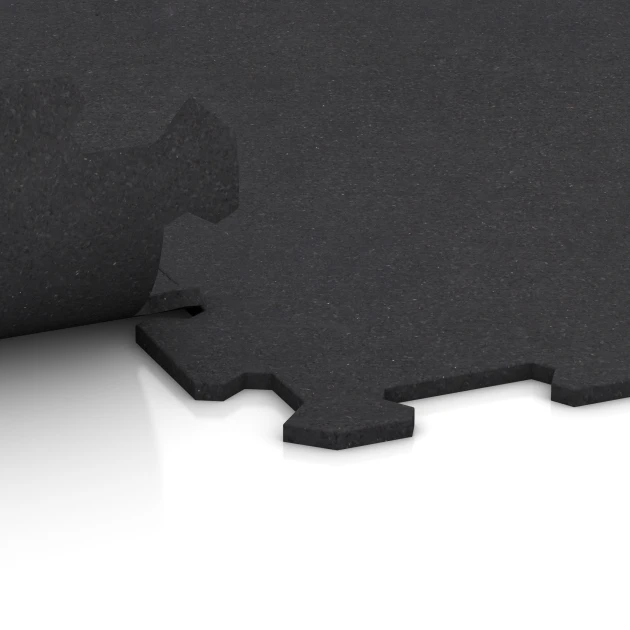 Großaufnahme vom Verbindungssystem von WARCO-Boden 1064 - Fitnessgulv Kompakt im Farbdesign Matt Antracit. Abmessungen 970 x 970 x 8 mm | 0,94 m.