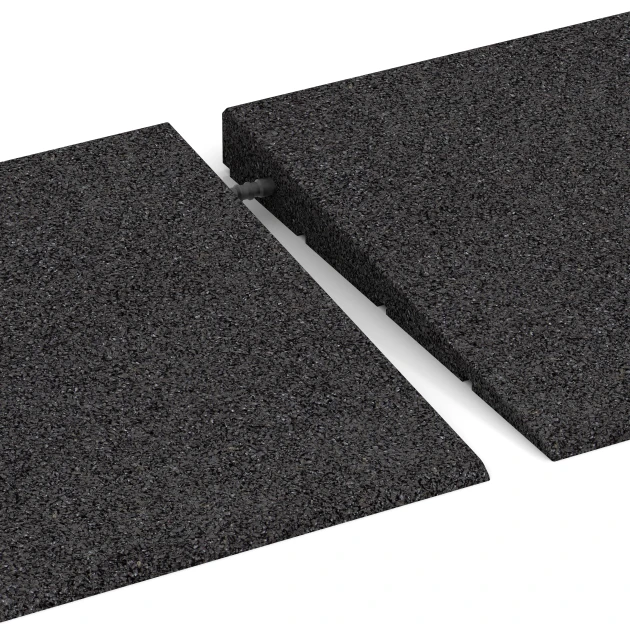 Großaufnahme vom Verbindungssystem von WARCO-Boden 2388 - Tærskelrampe 75 cm im Farbdesign Antracit. Abmessungen 75 x 30 cm | 8 < 35 mm.