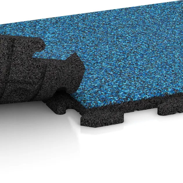 Großaufnahme vom Verbindungssystem von WARCO-Boden 1216 - Poolflise Klassisk im Farbdesign Atlantic. Abmessungen 500 x 500 x 30 mm.