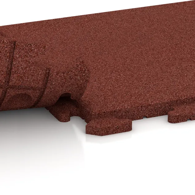 Großaufnahme vom Verbindungssystem von WARCO-Boden 1254 - Gangfliser Classic im Farbdesign Murstenrød. Abmessungen 500 x 500 x 30 mm.