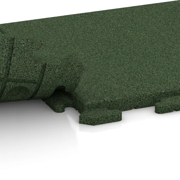 Großaufnahme vom Verbindungssystem von WARCO-Boden 1255 - Gangfliser Classic im Farbdesign Græsgrøn. Abmessungen 500 x 500 x 30 mm.