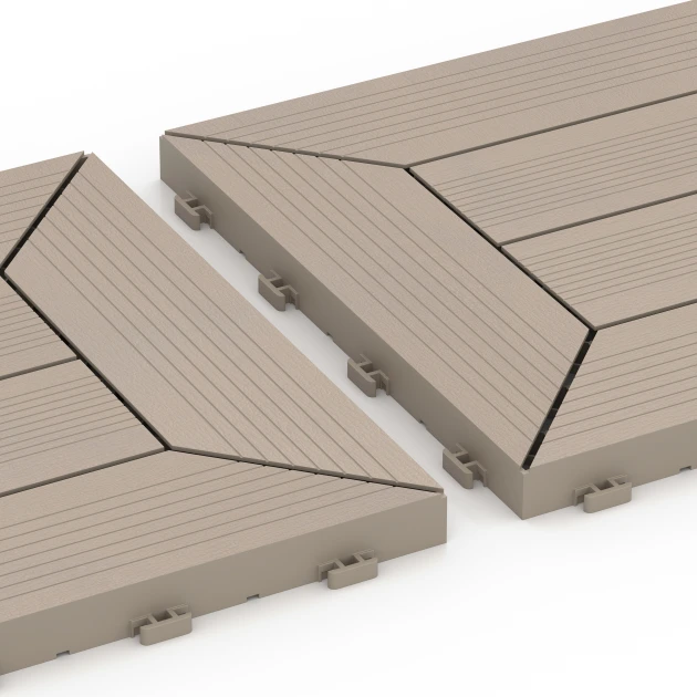 Großaufnahme vom Verbindungssystem von WARCO-Boden 6350 - Kassettemønster – Terrassefliser im Farbdesign Vanilje. Abmessungen 30 x 30 x 2 cm.