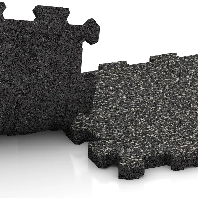 Großaufnahme vom Verbindungssystem von WARCO-Boden 3848 - Poolflise fugfri im Farbdesign Mørkgrå Granit. Abmessungen 306 x 306 x 20 mm.