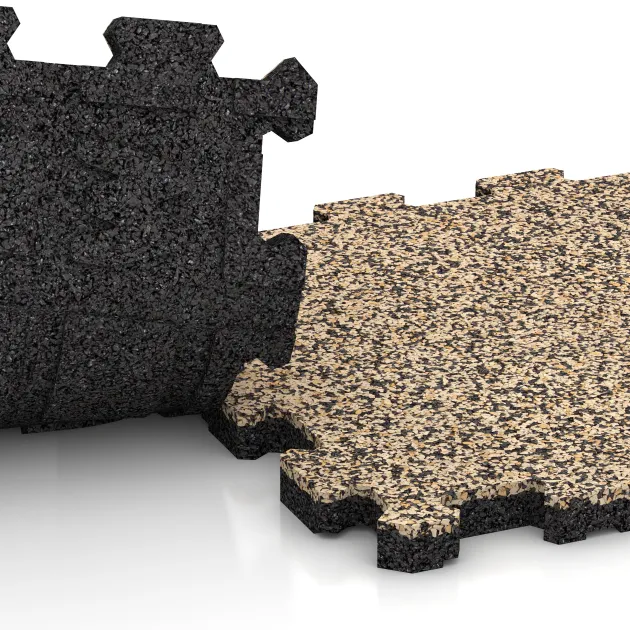 Großaufnahme vom Verbindungssystem von WARCO-Boden 3856 - Poolflise fugfri im Farbdesign Travertin. Abmessungen 306 x 306 x 20 mm.