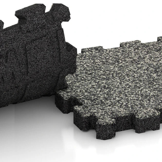 Großaufnahme vom Verbindungssystem von WARCO-Boden 6105 - Poolflise fugfri im Farbdesign Grå granit. Abmessungen 30,6 x 30,6 x 3 cm | 0,094 m².