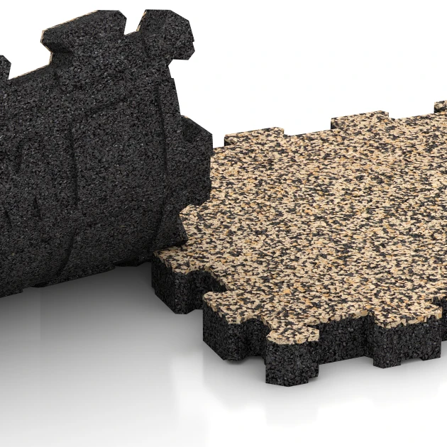 Großaufnahme vom Verbindungssystem von WARCO-Boden 6108 - Poolflise fugfri im Farbdesign Travertin. Abmessungen 30,6 x 30,6 x 3 cm | 0,094 m².