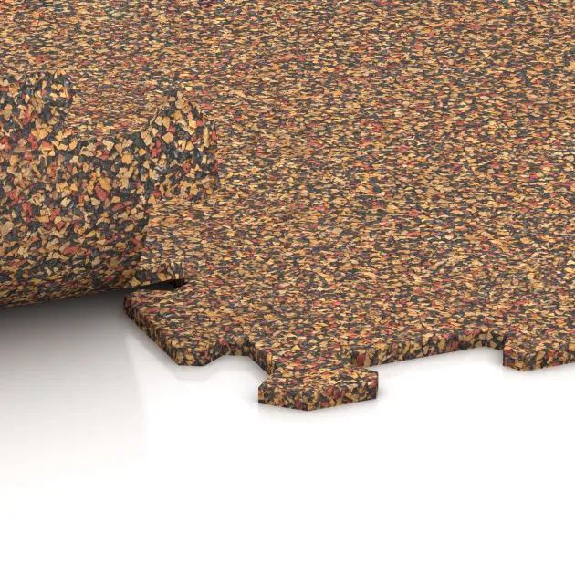 Großaufnahme vom Verbindungssystem von WARCO-Boden 1023 - Fitnessgulv Kompakt im Farbdesign Terra Cotta. Abmessungen 970 x 970 x 8 mm | 0,94 m.