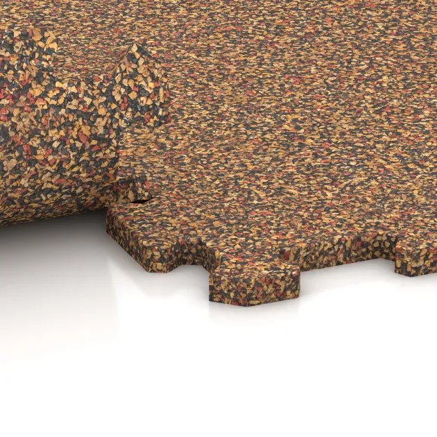 Großaufnahme vom Verbindungssystem von WARCO-Boden 0962 - Fitnessgulv Kompakt im Farbdesign Terra Cotta. Abmessungen 485 x 485 x 16 mm | 0,235 m².