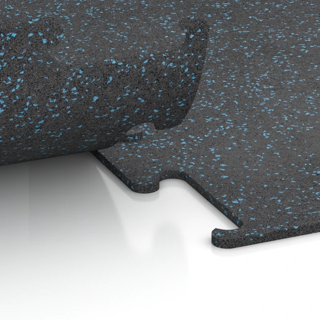 Großaufnahme vom Verbindungssystem von WARCO-Boden 3754 - Fitness Performance Elite Træningsgulv im Farbdesign Let Blå Sprøjtet. Abmessungen 100 x 100 x 1 cm | 1,00 m².