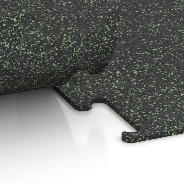 Großaufnahme vom Verbindungssystem von WARCO-Boden 3755 - Fitness Performance Elite Træningsgulv im Farbdesign Let Grøn Sprøjtet. Abmessungen 100 x 100 x 1 cm | 1,00 m².