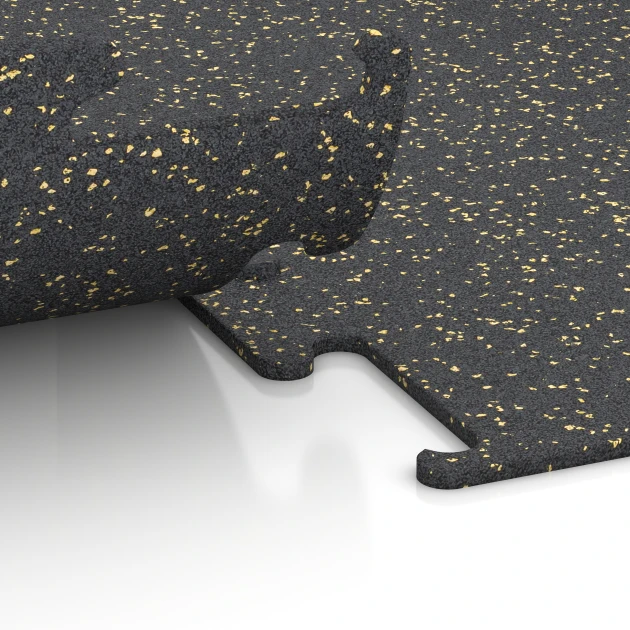 Großaufnahme vom Verbindungssystem von WARCO-Boden 3752 - Fitness Performance Elite Træningsgulv im Farbdesign Let Gul Sprøjtet. Abmessungen 100 x 100 x 1 cm | 1,00 m².