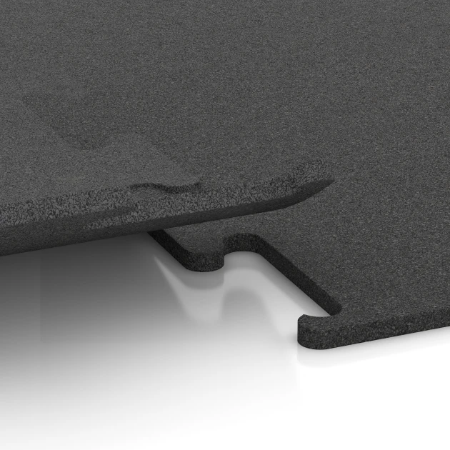 Großaufnahme vom Verbindungssystem von WARCO-Boden 3747 - Fitness Performance Elite Træningsgulv im Farbdesign Antracit. Abmessungen 100 x 100 x 1,5 cm | 1,00 m².