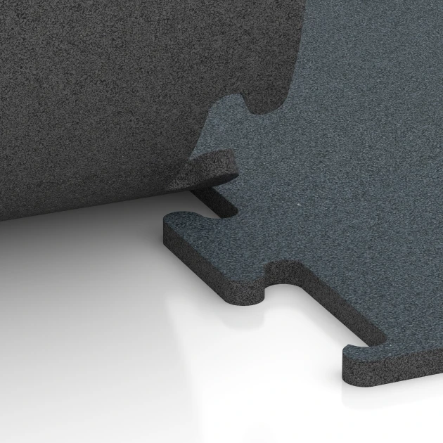 Großaufnahme vom Verbindungssystem von WARCO-Boden 6161 - Fitness Performance Elite Træningsgulv im Farbdesign Bregnegrøn. Abmessungen 100 x 100 x 2 cm | 1,00 m².