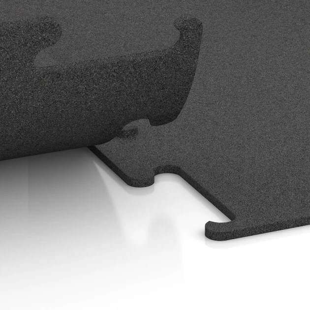 Großaufnahme vom Verbindungssystem von WARCO-Boden 3749 - Fitness Performance Elite Træningsgulv im Farbdesign Antracit. Abmessungen 50 x 50 x 1 cm | 0,25 m².