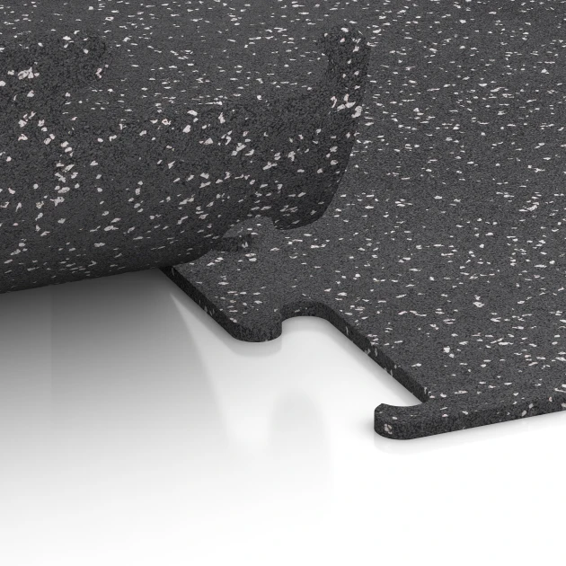 Großaufnahme vom Verbindungssystem von WARCO-Boden 3779 - Fitness Performance Elite Træningsgulv im Farbdesign Let Grå Sprøjtet. Abmessungen 50 x 50 x 1 cm | 0,25 m².