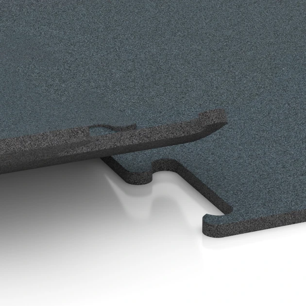 Großaufnahme vom Verbindungssystem von WARCO-Boden 6165 - Fitness Performance Elite Træningsgulv im Farbdesign Bregnegrøn. Abmessungen 50 x 50 x 1,5 cm | 0,25 m².