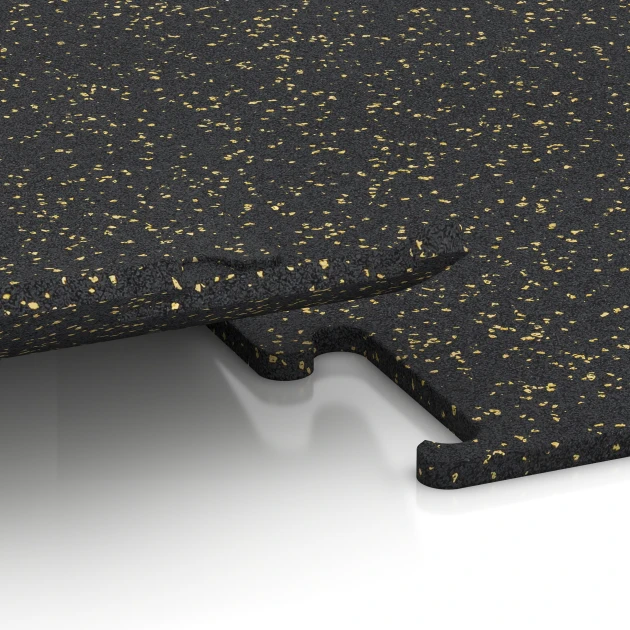 Großaufnahme vom Verbindungssystem von WARCO-Boden 3768 - Fitness Performance Elite Træningsgulv im Farbdesign Let Gul Sprøjtet. Abmessungen 50 x 50 x 1,5 cm | 0,25 m².