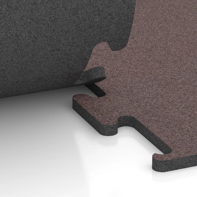 Großaufnahme vom Verbindungssystem von WARCO-Boden 6155 - Fitness Performance Elite Træningsgulv im Farbdesign Mineralrød. Abmessungen 50 x 50 x 2 cm | 0,25 m².