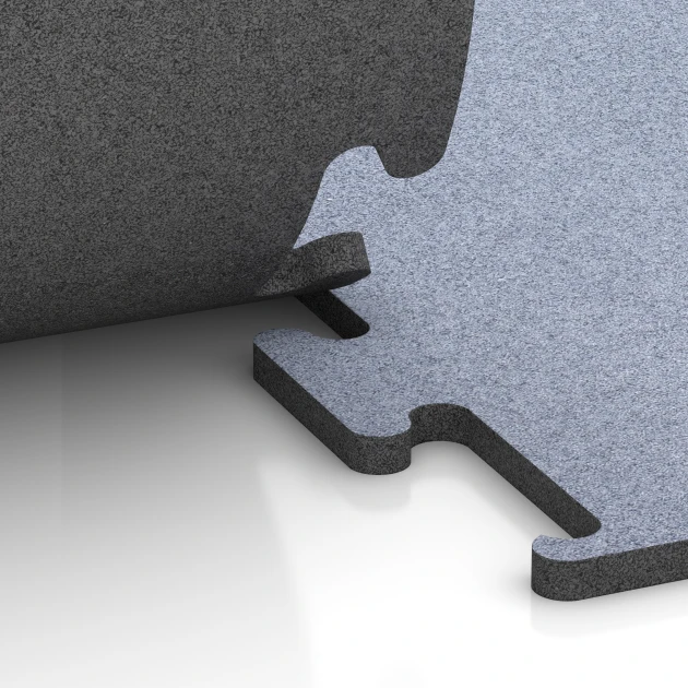 Großaufnahme vom Verbindungssystem von WARCO-Boden 6156 - Fitness Performance Elite Træningsgulv im Farbdesign Disgrå. Abmessungen 50 x 50 x 2 cm | 0,25 m².